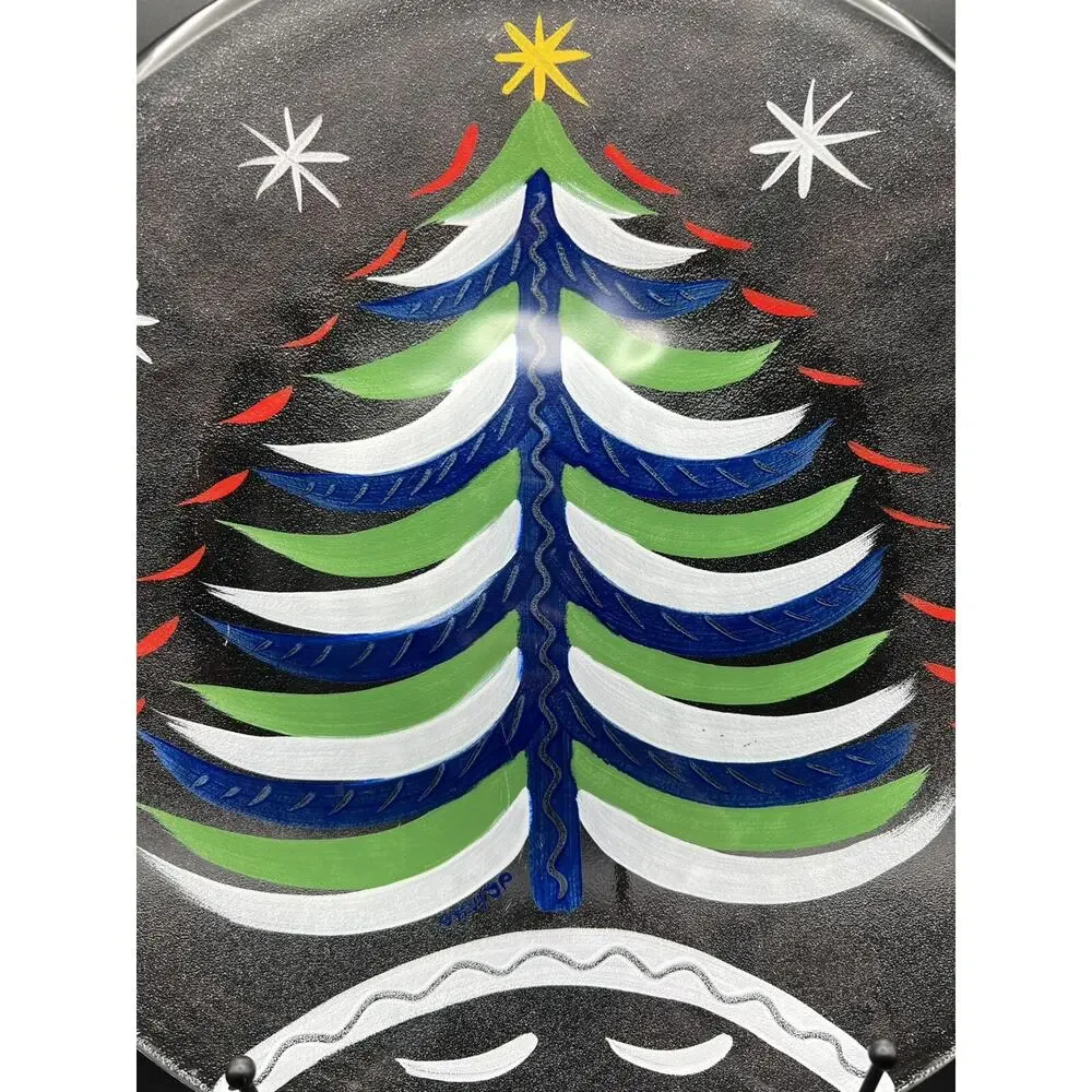 Kosta Boda Hand Painted Christmas Tree Platter 13” Signed Ulrica Hydman-Vallien